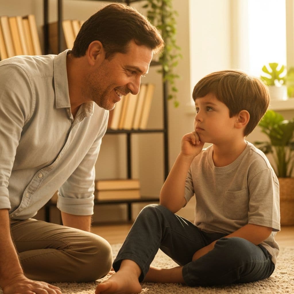 Parent and child exploring questions together